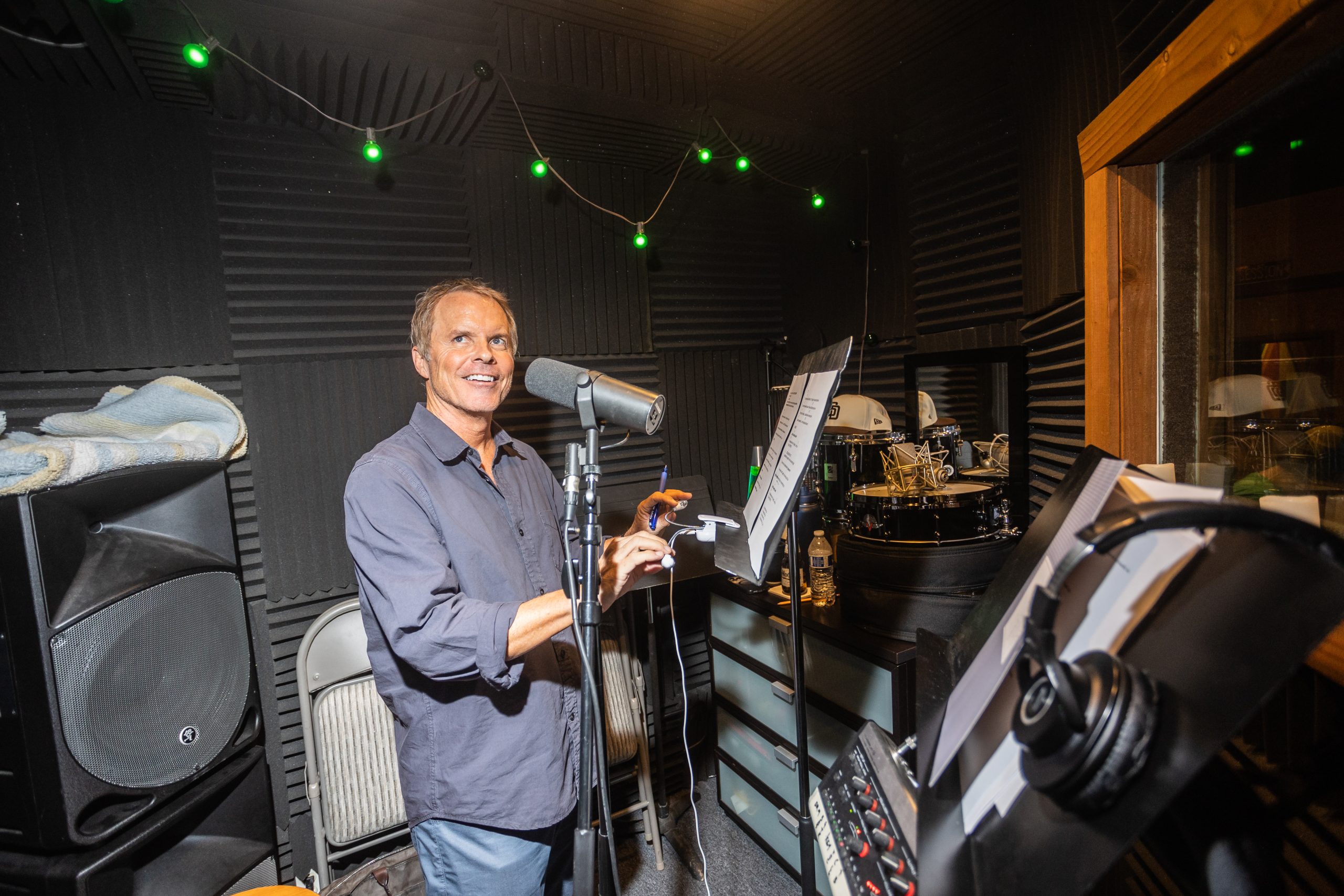 Josh Canova in recording booth