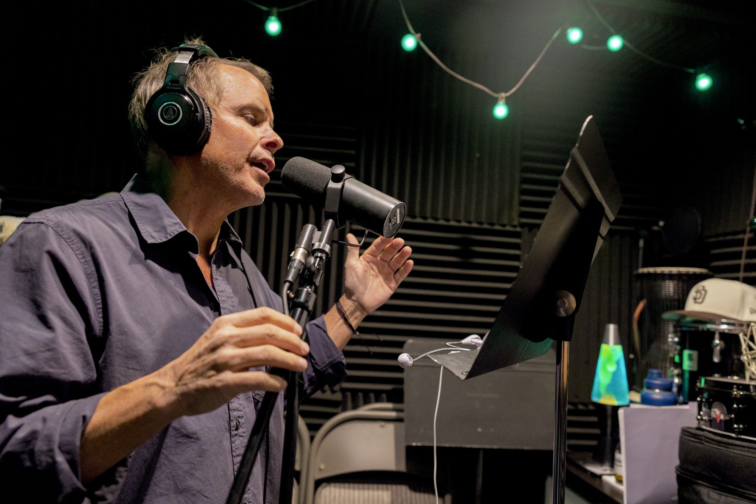 Josh Canova in recording booth